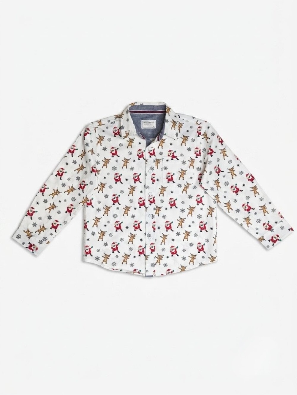 Free Planet Boy's Christmas Dabbing Santa & Reindeer Button-Up Shirt | Size 6